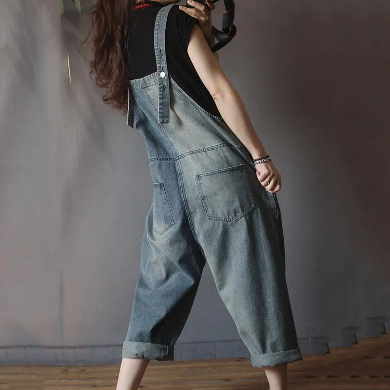 Women's Casual Denim Straps Jumpsuit Loose Oversized