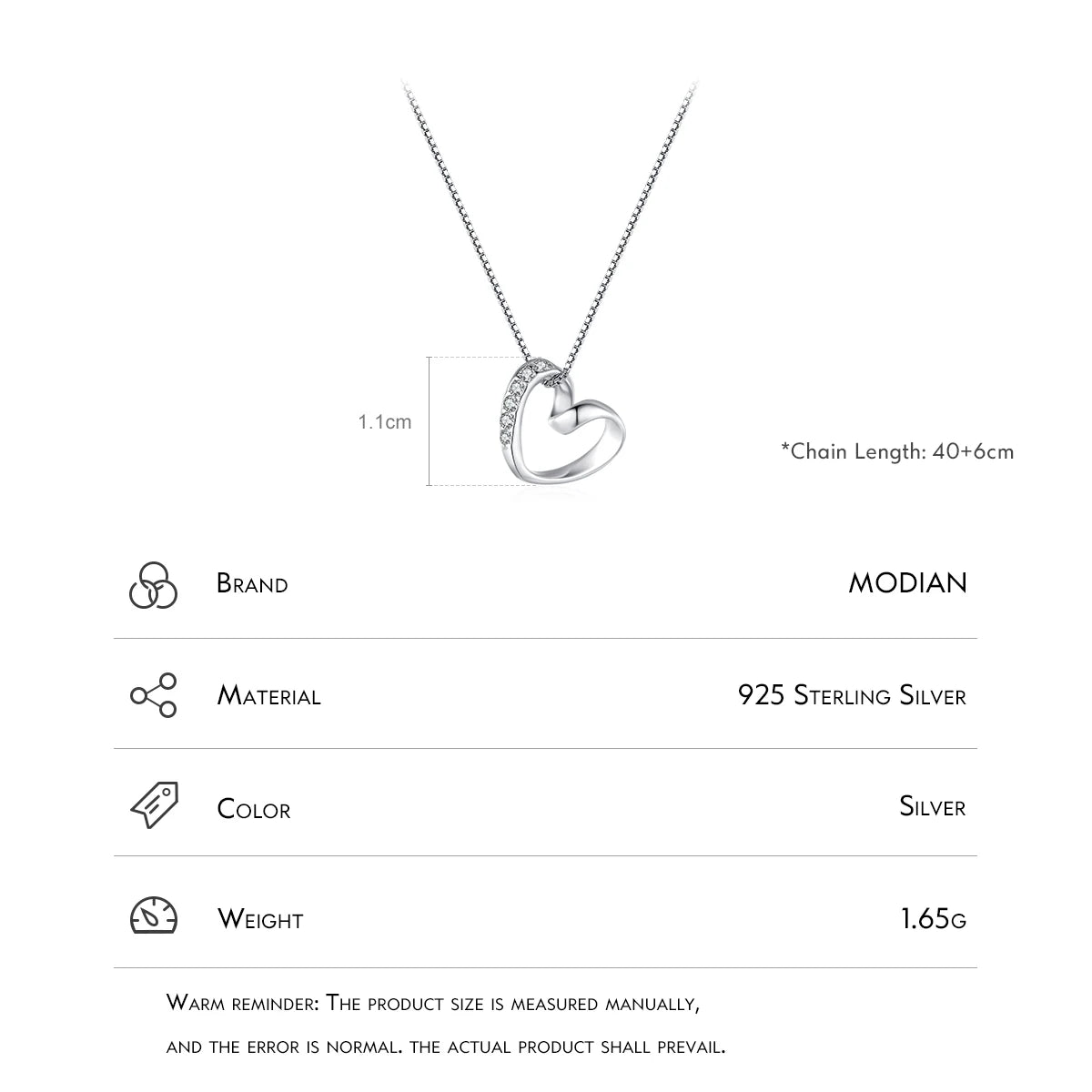 Classic Link Chain Neck For Fine Jewelry Simple Heart Pendant Necklace