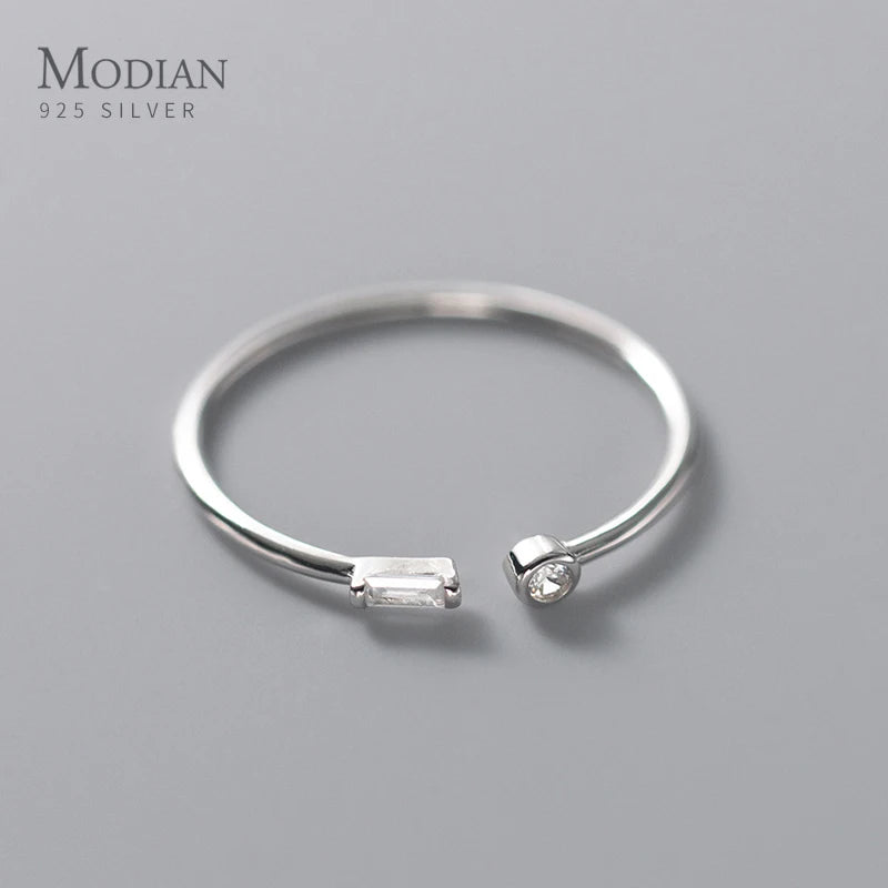 Simple Thin Clear CZ Finger Rings Adjustable Ring