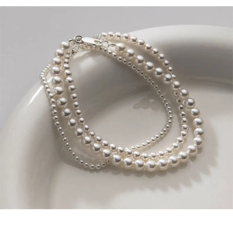 Simple Bracelets For Women Silver Design Geometry Round Pearl