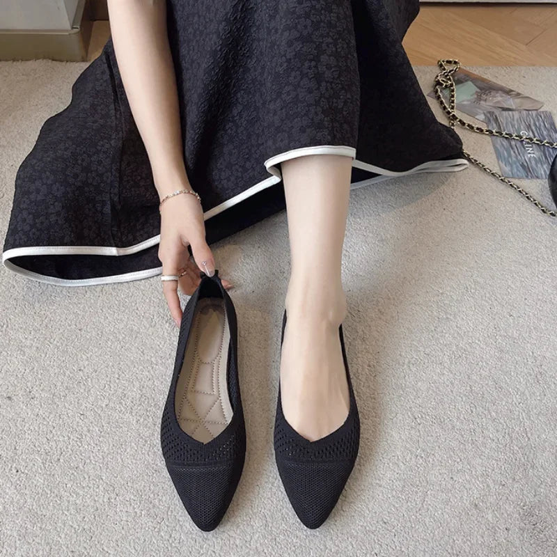 Solid Knitting Flat Shoes for Women Fashion Casual Ballet