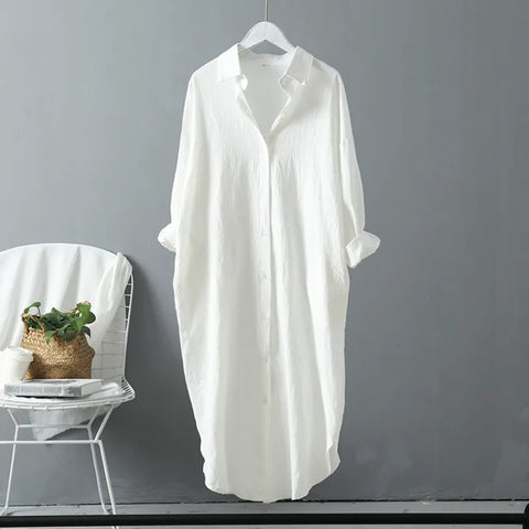 Casual  Clothing Vintage Linen Cotton Mid-Length Shirt Dress