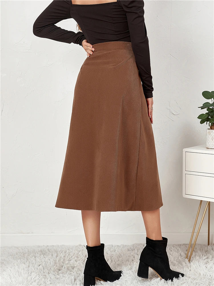 Women's Basic Flannel Casual High Waisted Maxi Skirt