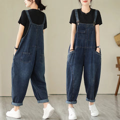 Fashion Multi Pocket Cargo Suspender Vintage Patchwork Denim Overalls