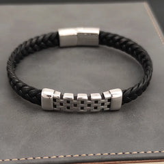 Simple Style Men's Black Genuine Leather Bracelet Classic