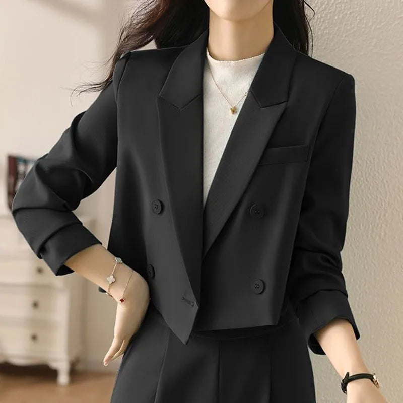 Cropped Blazers for Women Fashion Double-Breasted Office Suit Coat