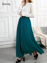 Candy Color Chiffon Long Skirts for Y2k Kawaii Elastic High Waist