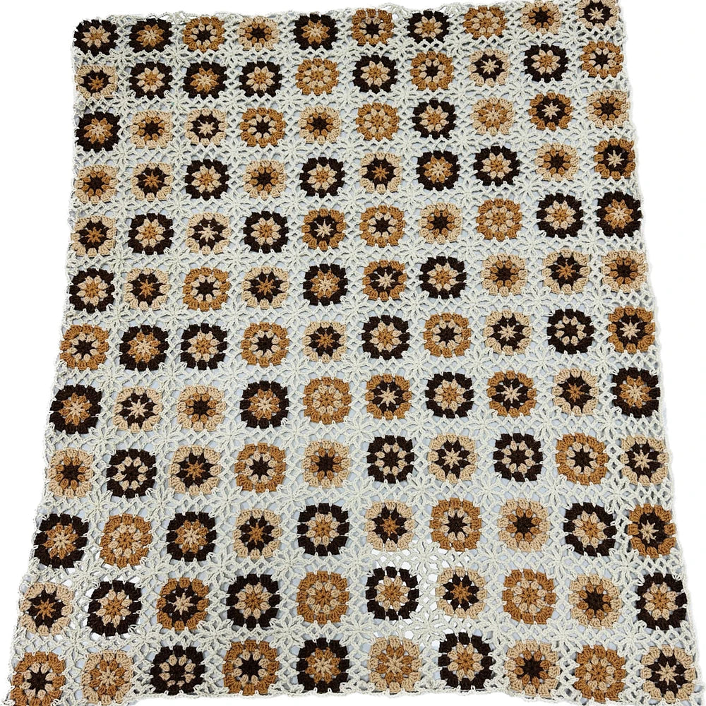 Original Handmade Crochet Brown Blanket DIY Hand Hooked Crochet Blanket