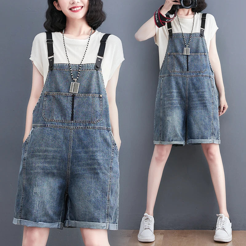 Loose Streetwear Big Size Short Denim Overalls