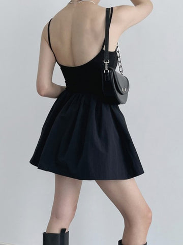 Loose A-line Elegant Backless Solid Black Short Dresses