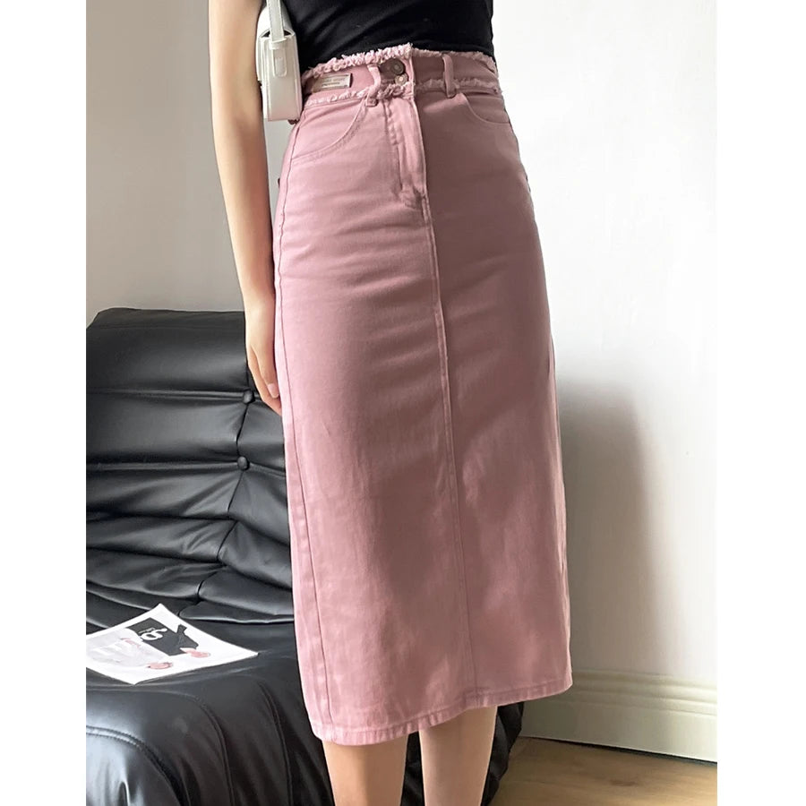 A-Line Cotton Denim Long High Waist Vintage Skirt