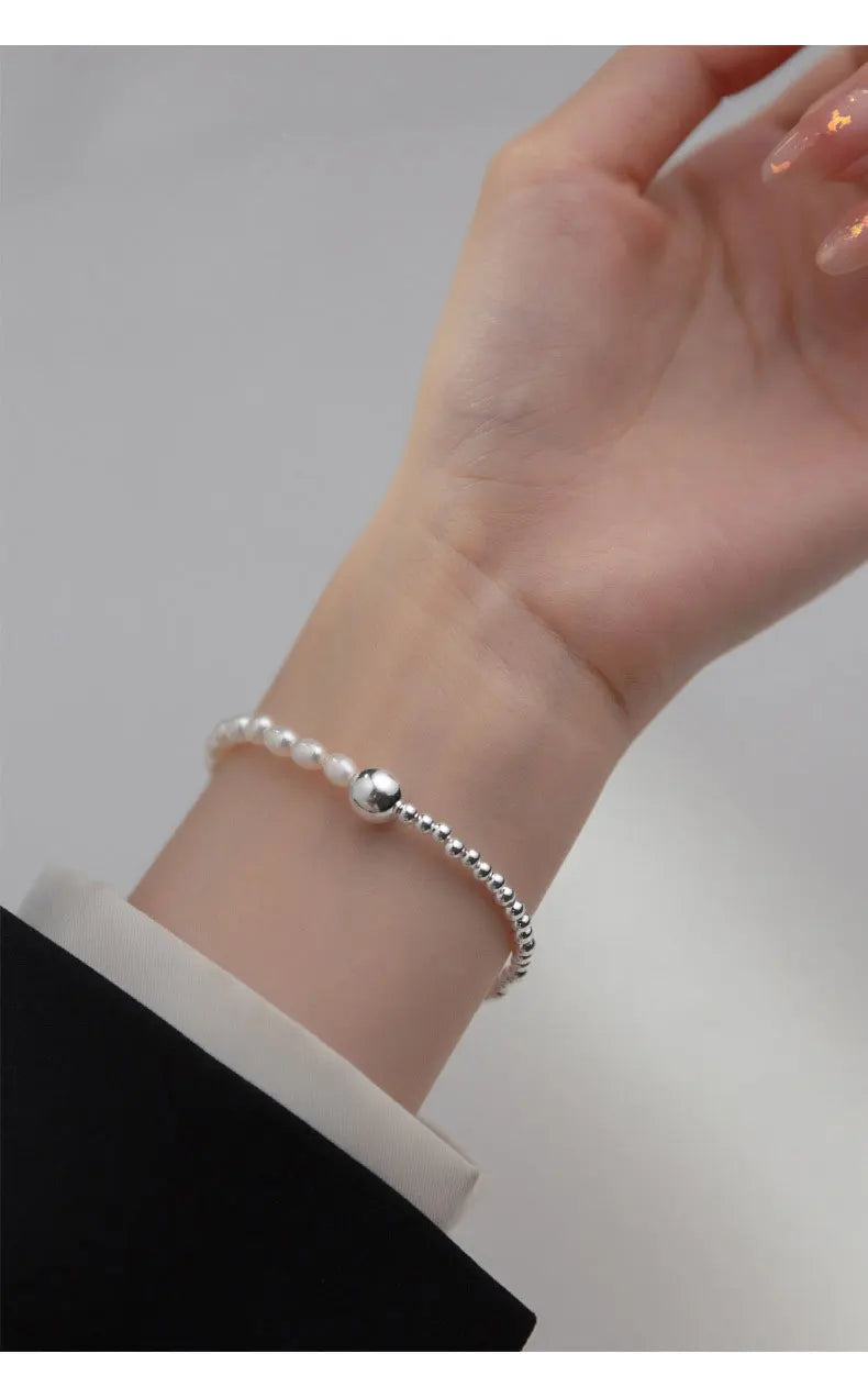 Simple Bracelets For Women Silver Bead Irregular Pearls Chain