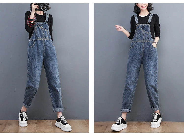 Denim Jumpsuit Women Casual Loose Wide Leg Suspender Baggy Streetwear