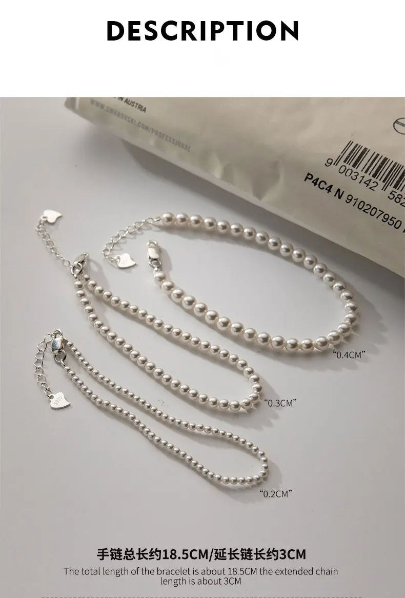 Simple Bracelets For Women Silver Design Geometry Round Pearl