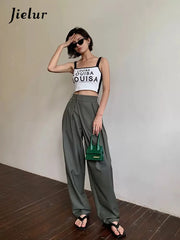 Khaki Wide Leg Women's Pants Baggy Classic Pants Vintage Office