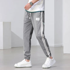 Side Pipeline Pants Elastic Waist Drawstring Men's Trousers