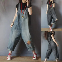 Women's Casual Denim Straps Jumpsuit Loose Oversized