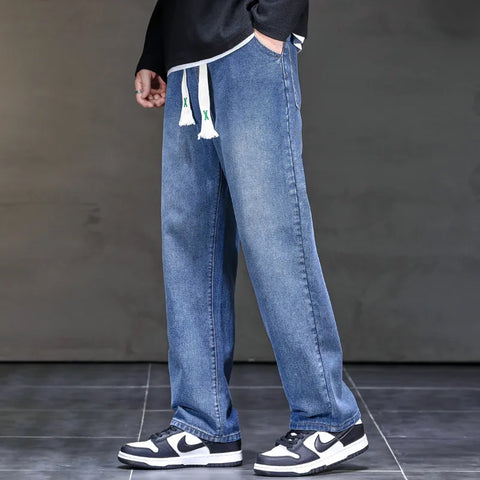 Jeans Loose Straight Drawstring Elastic Waist Casual Denim