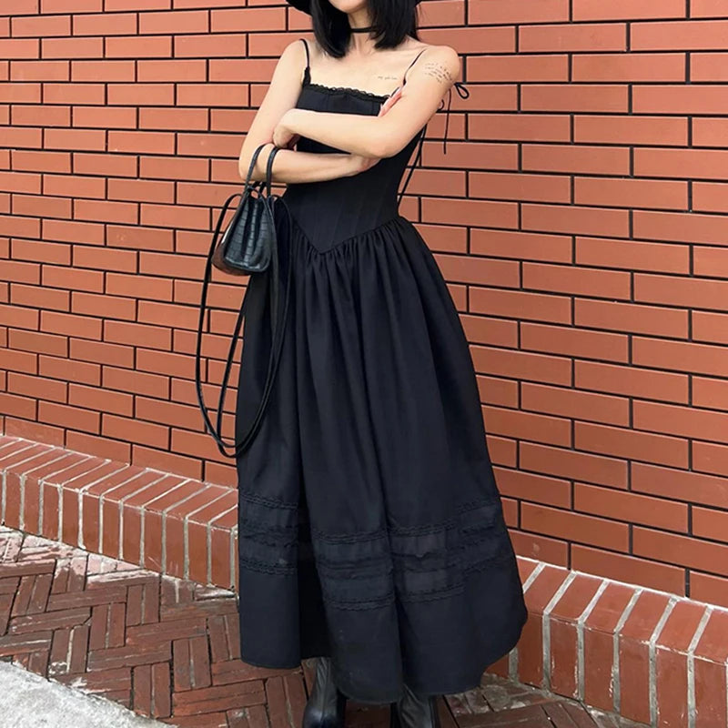 Long Dress Streetwear Baggy Patchwork Strap Midi Dresses