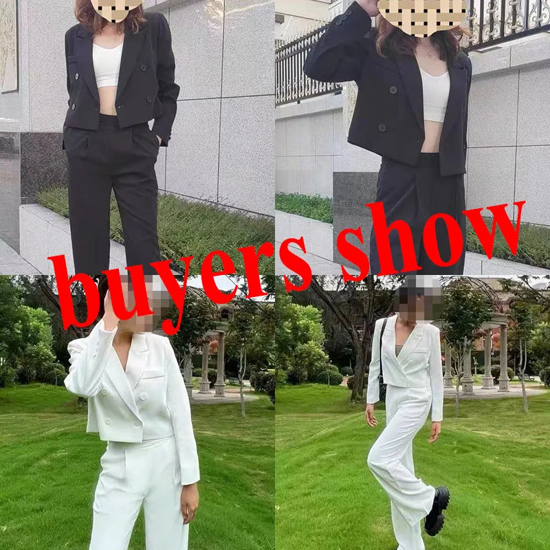 Cropped Blazers for Women Fashion Double-Breasted Office Suit Coat