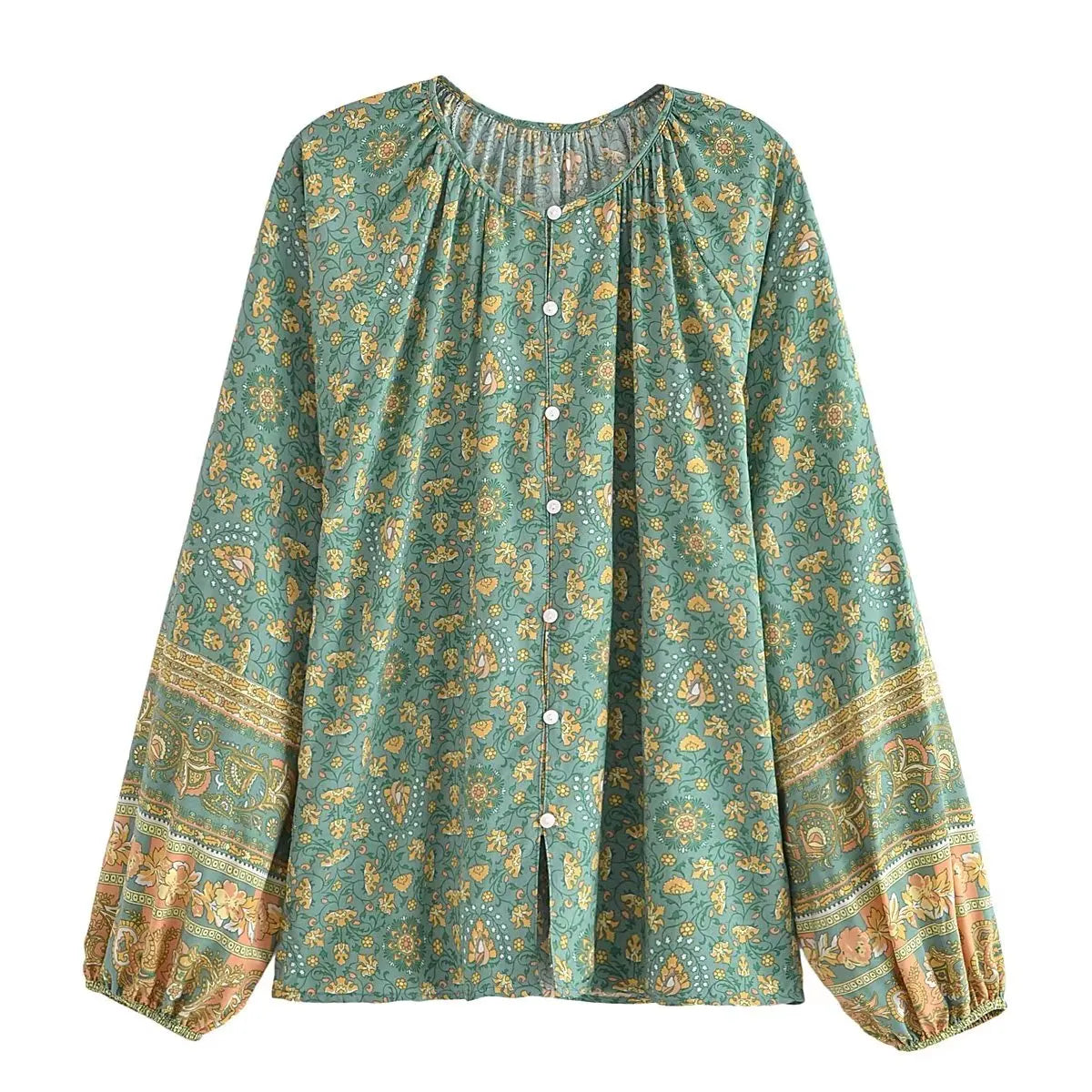 Vintage Multi Floral Print Front Button Loose Blouses