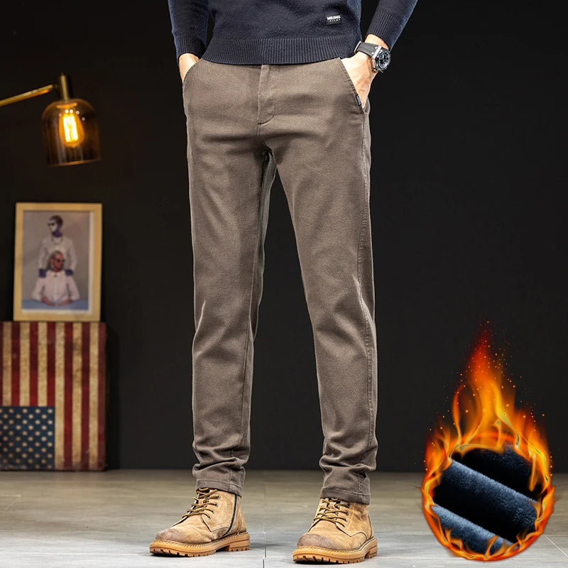 Men's Straight Slim Fit Fleece Casual Pants