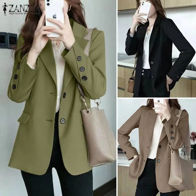 Stylish Blazer Neck Long Sleeve OL Work Suits Outwear