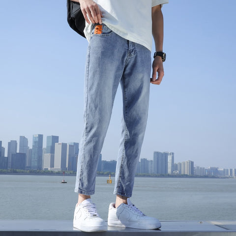 Men's Stretch Ankle Length Jeans Fashion Casual Slim Fit Denim Pants