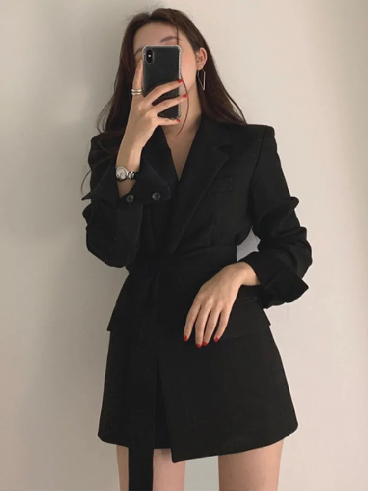 Chic Blazer Women Jacket Clothing Length Long Sleeved Overcoat