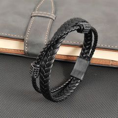 Fashion Braided Rope Woven Multilayer Cross Leather Men Bracelets