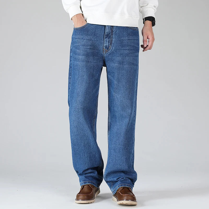 Classic Straight Loose Jeans Retro Fat Plus Size Men's Casual Wide-leg Pants