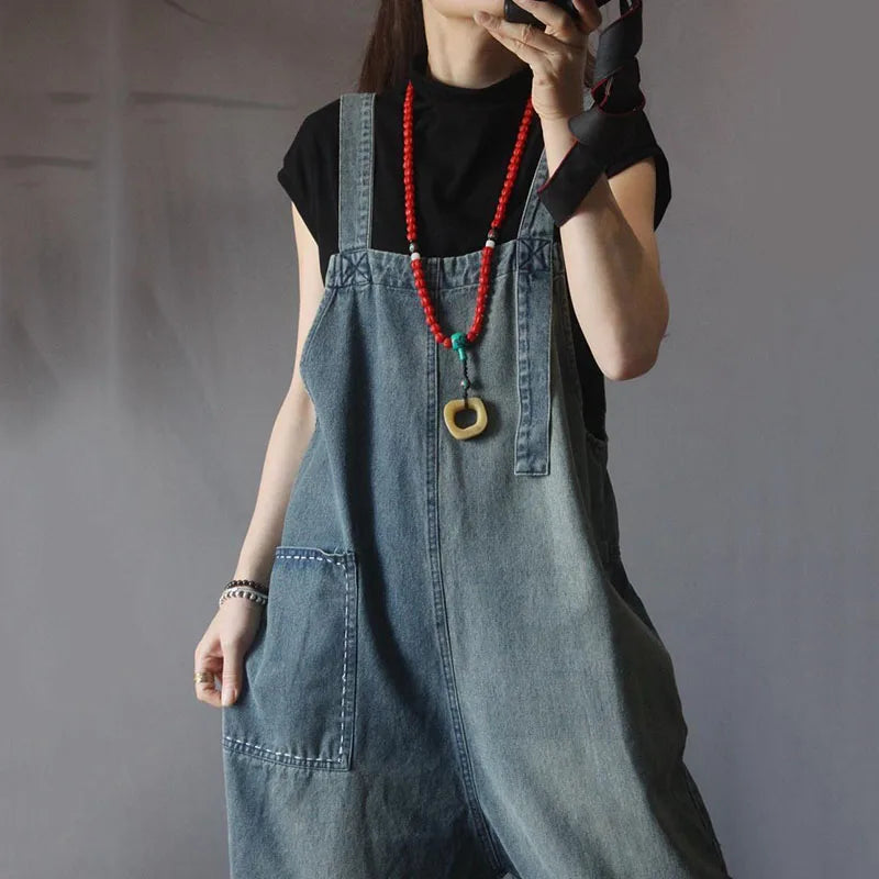 Women's Casual Denim Straps Jumpsuit Loose Oversized