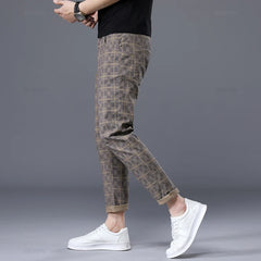 Clothing Plaid Ankle Length Pants Men Retro Business