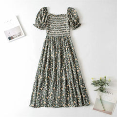 Floral Print Beach Bohemian Midi Dress Robe Ladies Short Sleeve