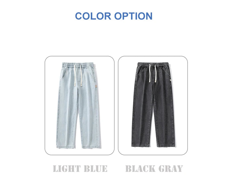 Men Baggy Jeans Trend Ins Straight Loose Elastic Waist Casual Wide Leg