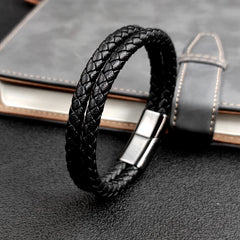 Double Leather Braided Stainless Steel Bracelets