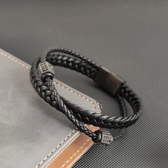 Fashion Braided Rope Woven Multilayer Cross Leather Men Bracelets