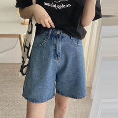 Classic Denim Shorts High Waisted Casual Wide Leg Pants