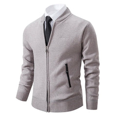 Men Coat Knitted Plush Patchwork Stand Collar