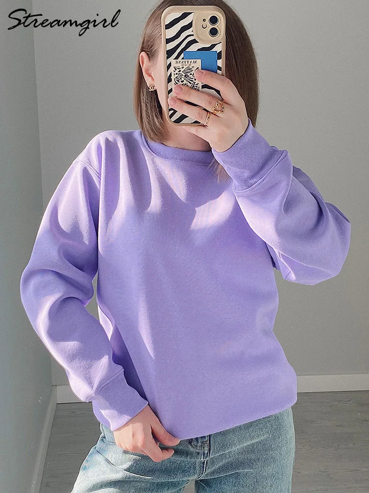 Sweatshirt Women Oversize Basic Pullovers Loose Thick Velvet