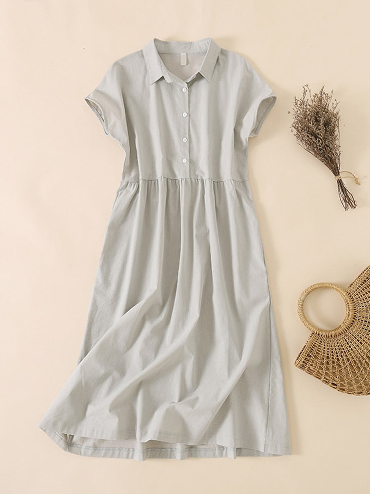 Vintage Turn Down Collar Shirt Dresses