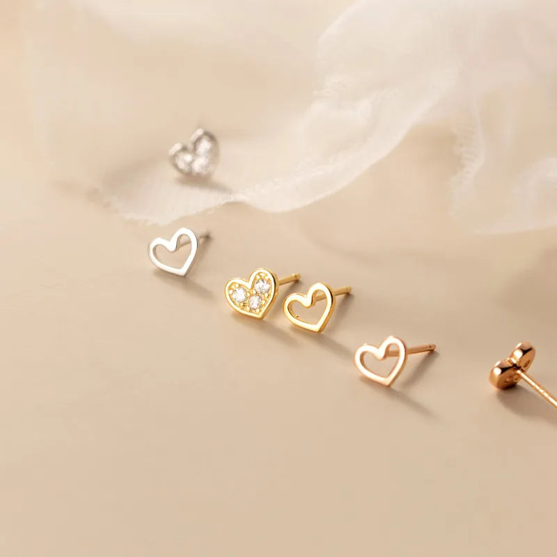 Earrings Silver Ear Piercing Small Hollow Heart