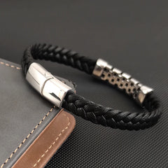 Simple Style Men's Black Genuine Leather Bracelet Classic