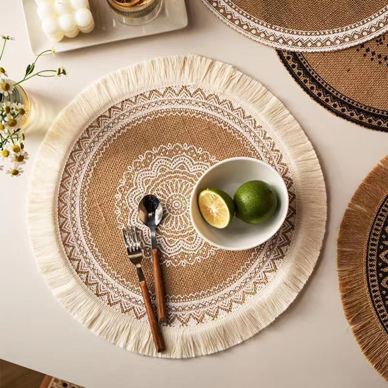 Boho Round Placemat Tassel Place Mat for Table Decors