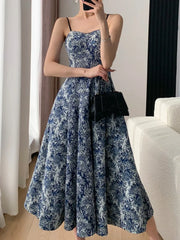 Fashion Floral Casual Midi Dress Slim A-Line Maxi