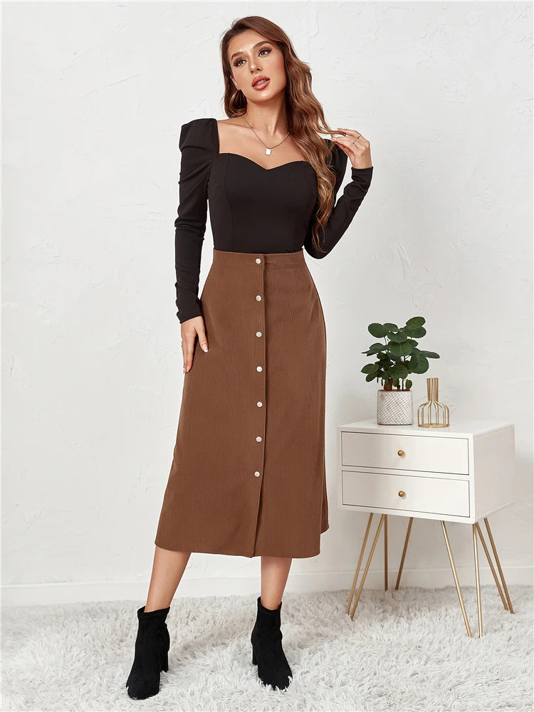 Women's Basic Flannel Casual High Waisted Maxi Skirt