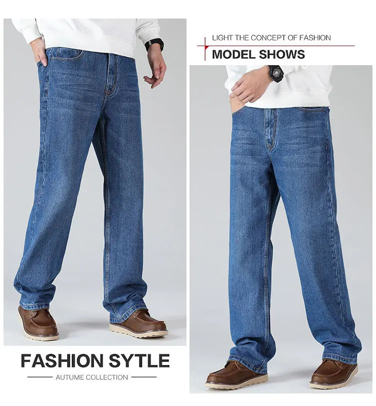 Classic Straight Loose Jeans Retro Fat Plus Size Men's Casual Wide-leg Pants