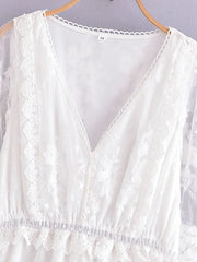 Vintage Chic White Lace Short Sleeve Beach Bohemian Maxi Dress
