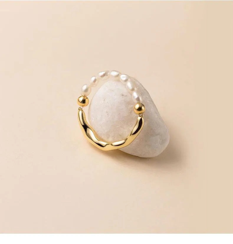 Elastic Pearl Fashion Irregular Wave Women Ring Fine Jewelry