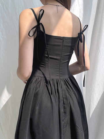 Loose Black Long Dress Vintage Patchwork A-line